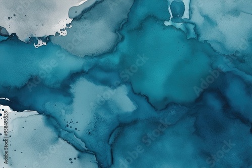 Ocean Blue Abstract Watercolor Wash Background with Weathered Texture for Art Designs