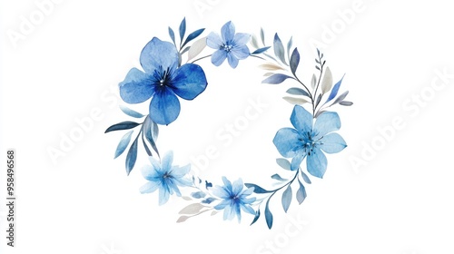 Elegant Watercolor Floral Wreath with Blue Flowers for Beautiful Decor