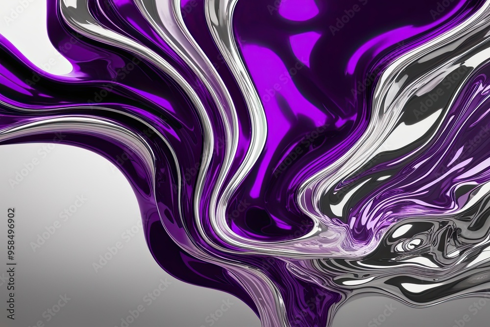 Elegant Abstract Liquid Texture Design in Royal Purple and Silver