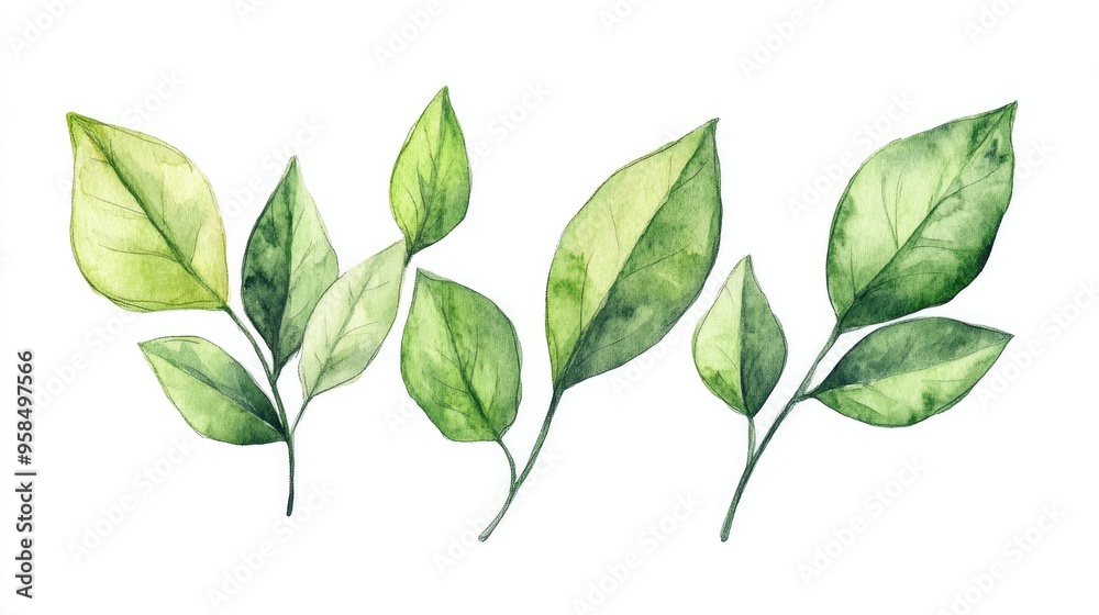 Elegant Watercolor Leaves: A Botanical Illustration Embracing Natural Beauty Elegant Watercolor Leaves: A Botanical Illustration Embracing Natural Beauty