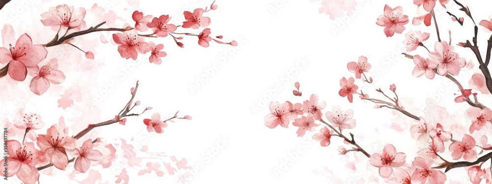 Charming Watercolor Cherry Blossoms: A Delicate Tribute to Nature's Beauty