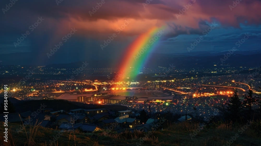 Fototapeta premium Hokkaido, Japan evening rainbow