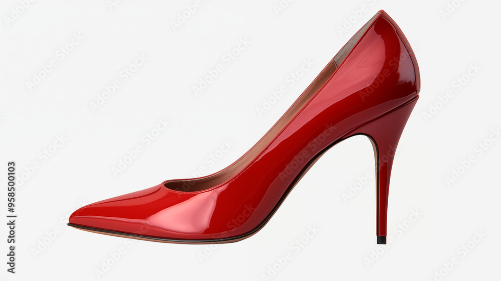 Elegant Glossy Red Stiletto High Heel Side View With Detailed Seam Work Elegant Glossy Red Stiletto High Heel Side View With Detailed Seam Work