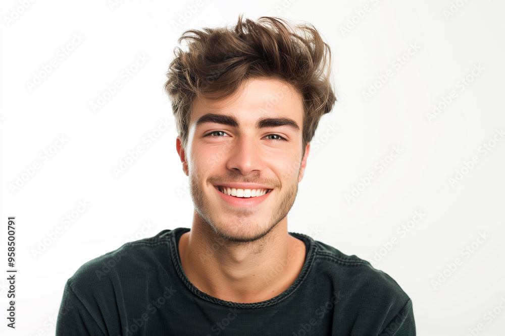 Portrait of happy smart and handsome young man on white background. Studio shot, copy space Portrait of happy smart and handsome young man on white background. Studio shot, copy space