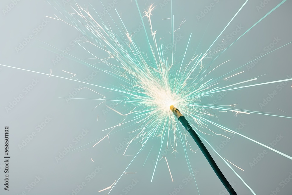 Obraz premium Vibrant Teal Electric Sparks Against a Bright White Background