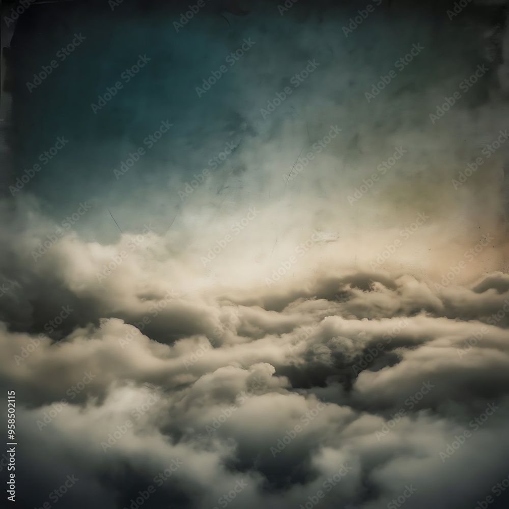 Fototapeta premium Fog and clouds on a vintage, textured paper background with a color gradient.