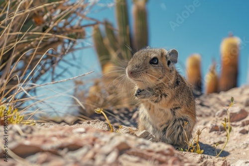 Rock hyrax on rocky outcrop in arid african landscape AI