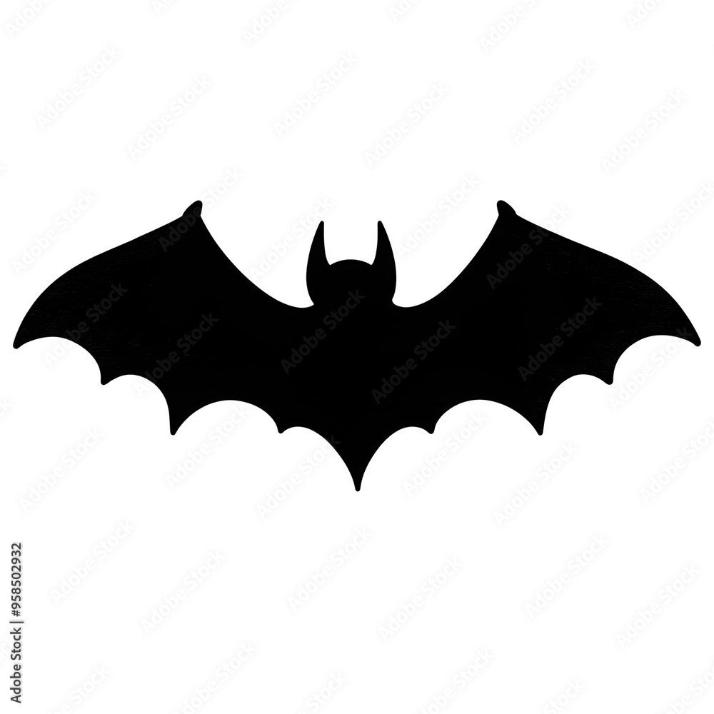 Black Bat Silhouette with Spread Wings Isolated on Transparent Background Black Bat Silhouette with Spread Wings Isolated on Transparent Background