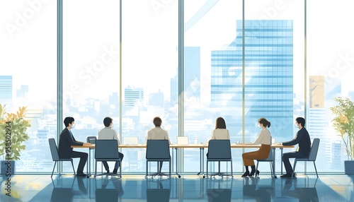 Businesspeople in a Meeting Room with a City View