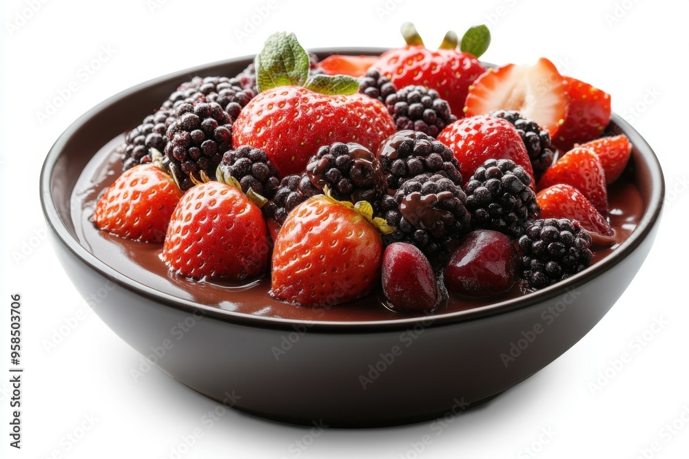 Chocolate Sauce with Strawberries, Blackberries and Cherries.