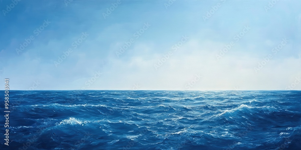 Oil painting depicting a vibrant blue sea capturing the essence of coastal beauty and serenity Oil painting depicting a vibrant blue sea capturing the essence of coastal beauty and serenity