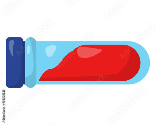 Closed test tube with blood, medical material for blood analysis and study