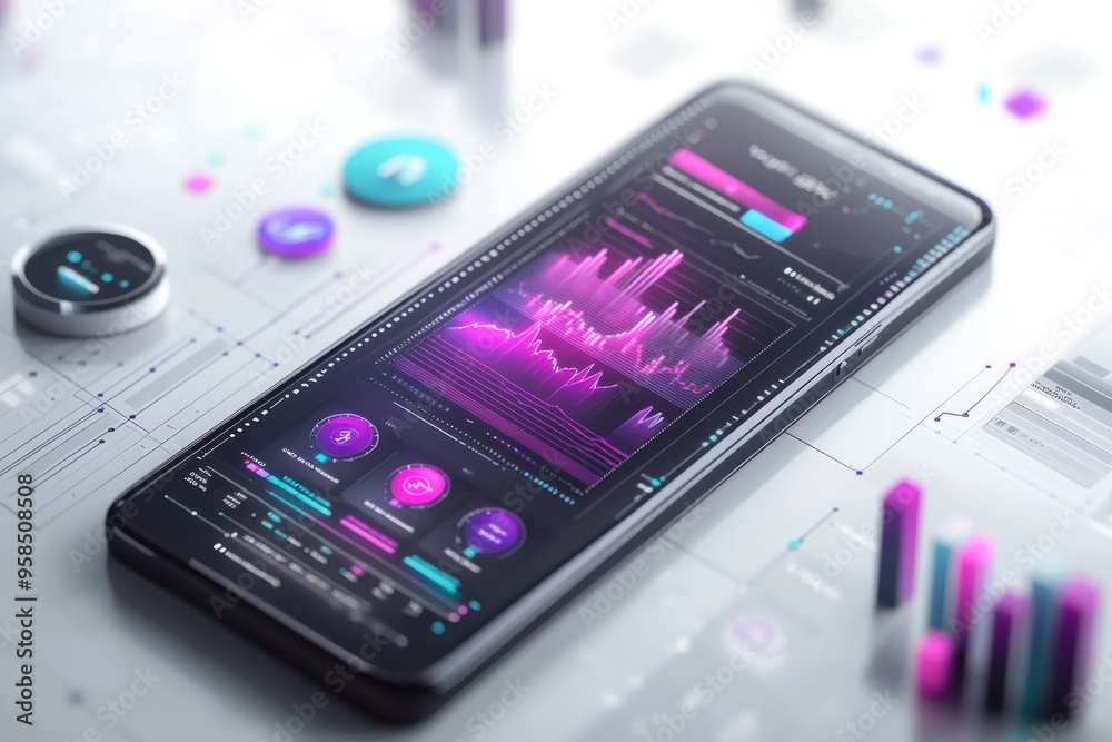 Smartphone with Data Analytics and Charts. Smartphone with Data Analytics and Charts.