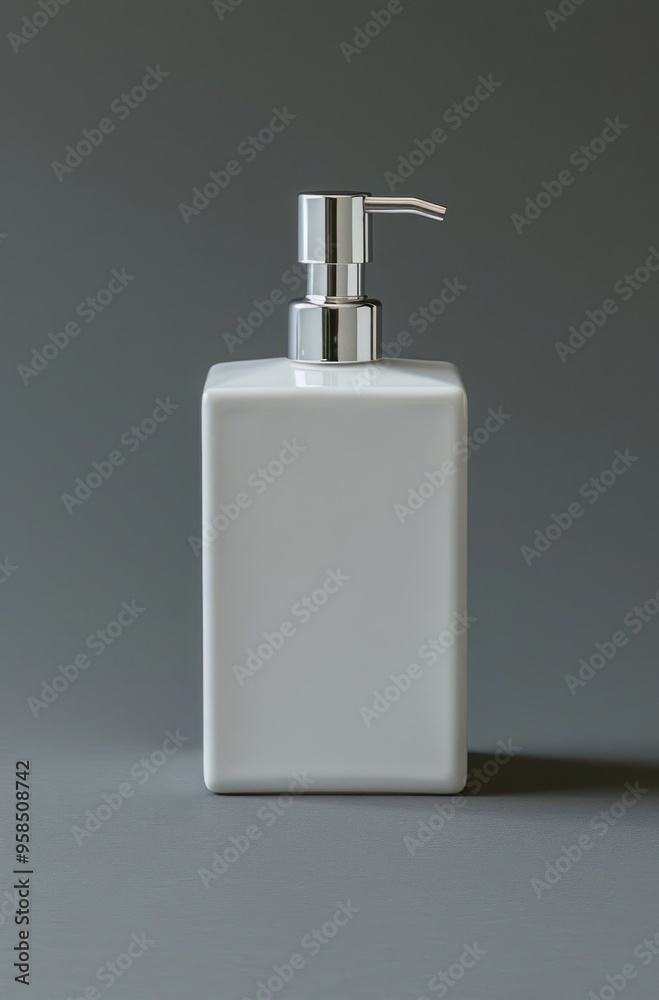 White Ceramic Soap Dispenser with Silver Pump White Ceramic Soap Dispenser with Silver Pump