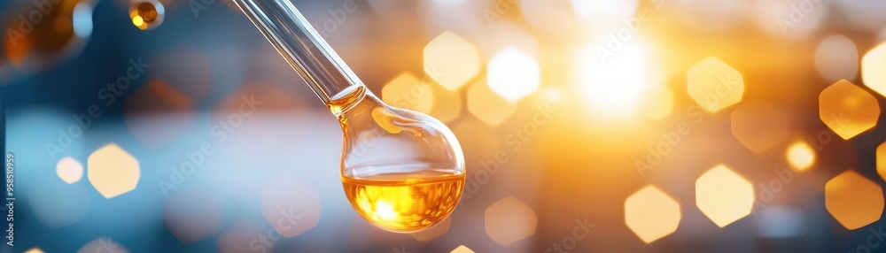 Close-up of a laboratory pipette with a drop of orange liquid, showcasing vibrant colors and dynamic lighting effects. Close-up of a laboratory pipette with a drop of orange liquid, showcasing vibrant colors and dynamic lighting effects.