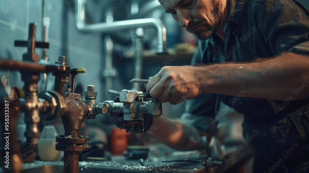 Craftsman Using Hand Drill in Woodworking Shop. Craftsman Using Hand Drill in Woodworking Shop.