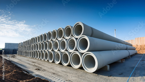  set of Stack of concrete pipes for building