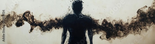 A silhouette of a figure enveloped in dark smoke, representing mystery and depth. Ideal for artistic and conceptual themes.