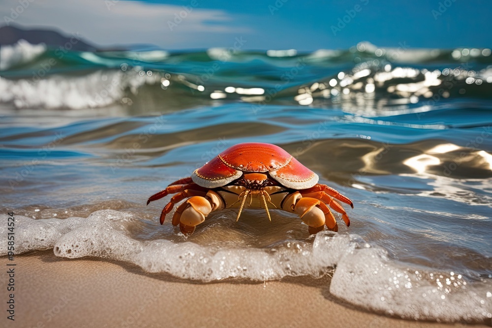 Mesmerizing Hermit Crab in Sparkling Ocean Waves Mesmerizing Hermit Crab in Sparkling Ocean Waves
