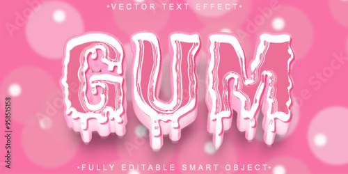 Cartoon Pink Gum Vector Fully Editable Smart Object Text Effect
