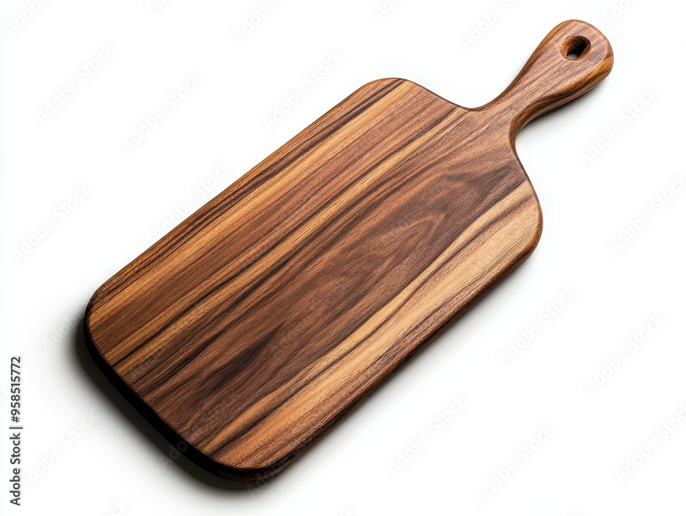 A beautifully crafted wooden cutting board with a rich grain, perfect for food preparation and presentation in any kitchen. A beautifully crafted wooden cutting board with a rich grain, perfect for food preparation and presentation in any kitchen.