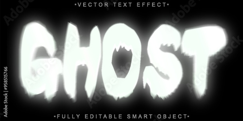Cartoon Black And White Ghost Vector Fully Editable Smart Object Text Effect