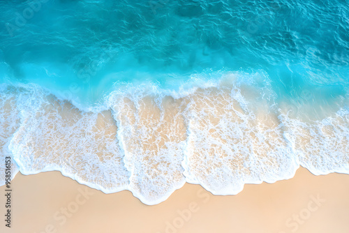 Turquoise Tranquility: Aerial View of Summer Beach and Ocean Landscape