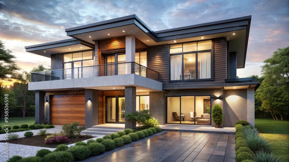 Obraz premium * Luxurious home exterior design renderings, showcasing contemporary ideas for façades, materials, and architectural