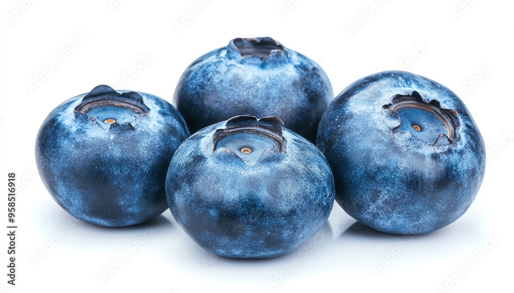 Four Blueberries on a White Background Four Blueberries on a White Background