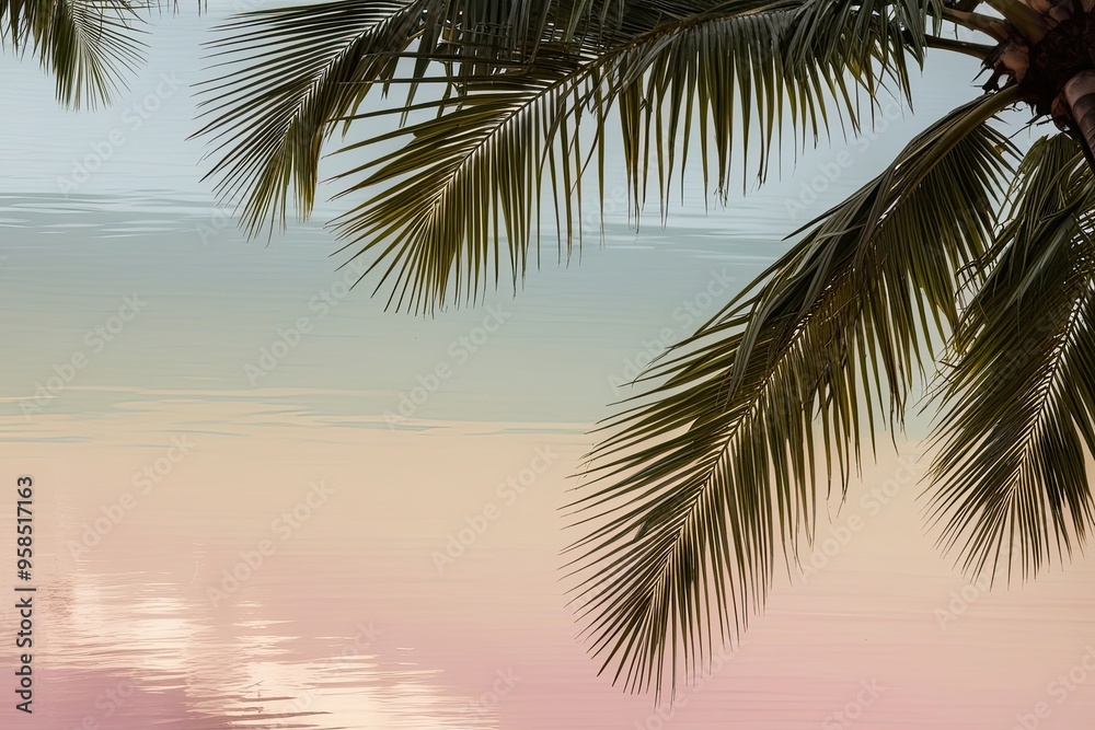 Fototapeta premium Stunning Reflection of Palm Fronds on Soft Pastel Background in Gentle Hues