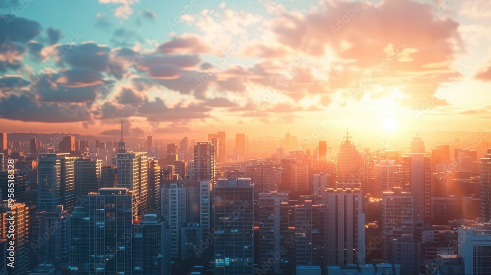 Fototapeta premium Lots of buildings, beautiful sky, sunshine.