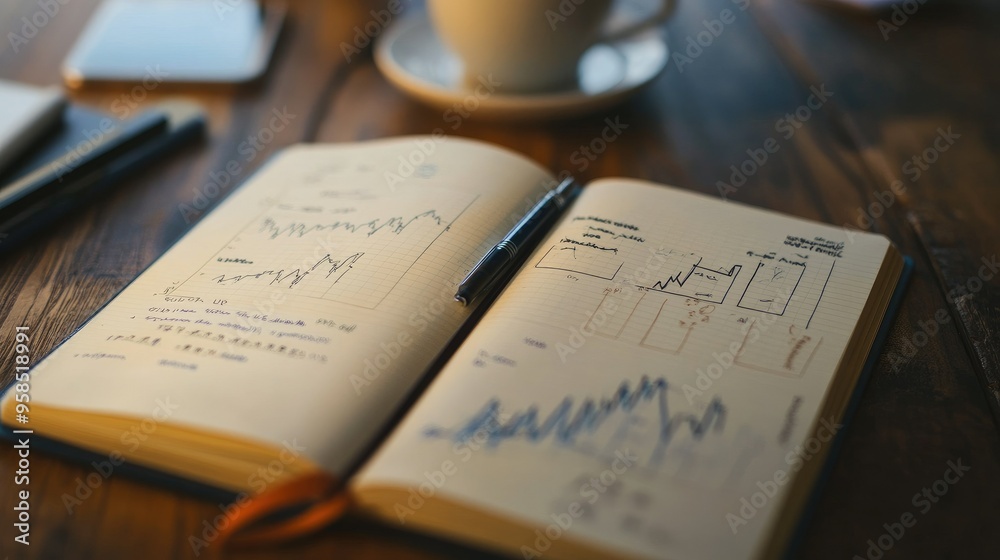 A notebook with detailed expense tracking and passive income charts, symbolizing the path to financial freedom.