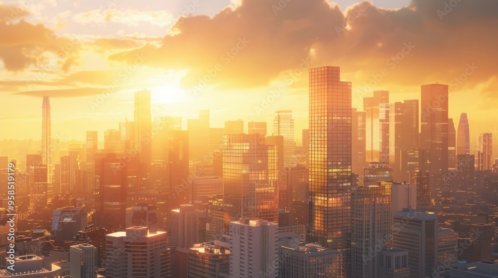 Fototapeta premium Lots of buildings, beautiful sky, sunshine.