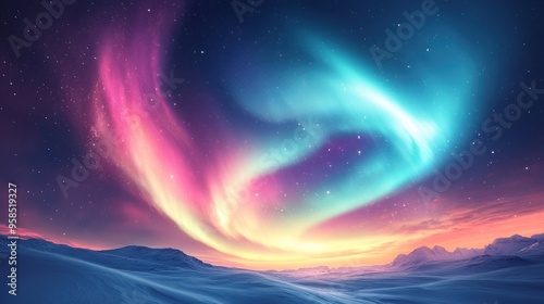 Aurora Borealis Dancing Over Snowy Landscape