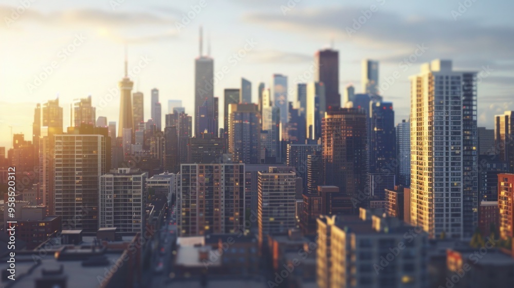 Fototapeta Lots of buildings, beautiful sky, sunshine.