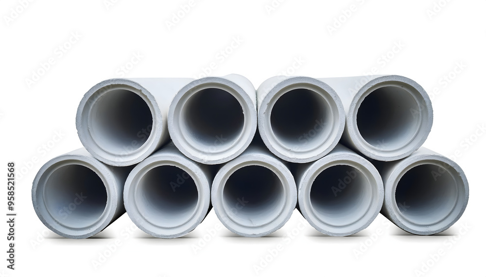 Stack of concrete pipes for building construction and pipeline isolate Stack of concrete pipes for building construction and pipeline isolate