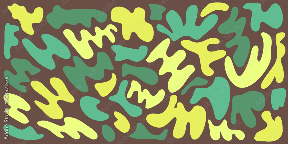 Set of organic irregular green blob shapes. Random deform spot fluid circle Isolated on broun background. Organic amoeba Doodle drops Retro vector elements. Abstract rounded forms Vector illustration Set of organic irregular green blob shapes. Random deform spot fluid circle Isolated on broun background. Organic amoeba Doodle drops Retro vector elements. Abstract rounded forms Vector illustration