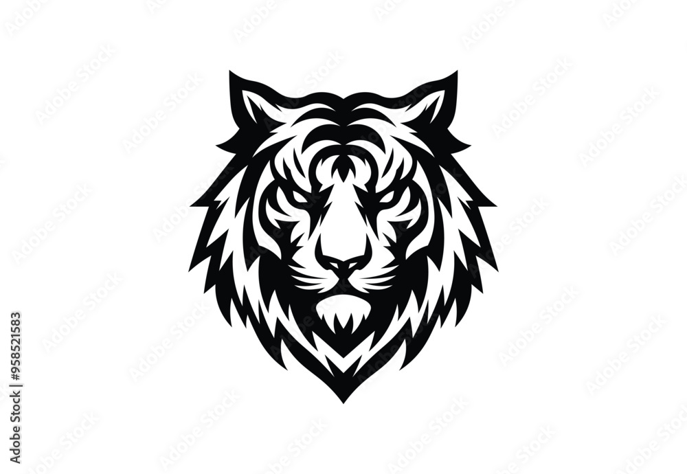 Majestic Tiger Head Logo - Monochrome Tribal Design Majestic Tiger Head Logo - Monochrome Tribal Design