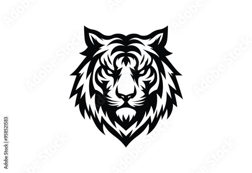 Majestic Tiger Head Logo - Monochrome Tribal Design