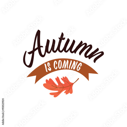 Autumn vibes. Seasonal square template with motivation quote and chestnut leaf in minimalist style. Hand drawn lettering. Autumn design for banners, posters, cards, invitations. Vector illustration.