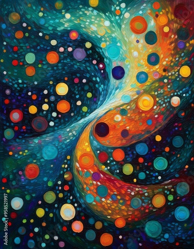 Abstract dot art with complementary colors for interior design and decoration