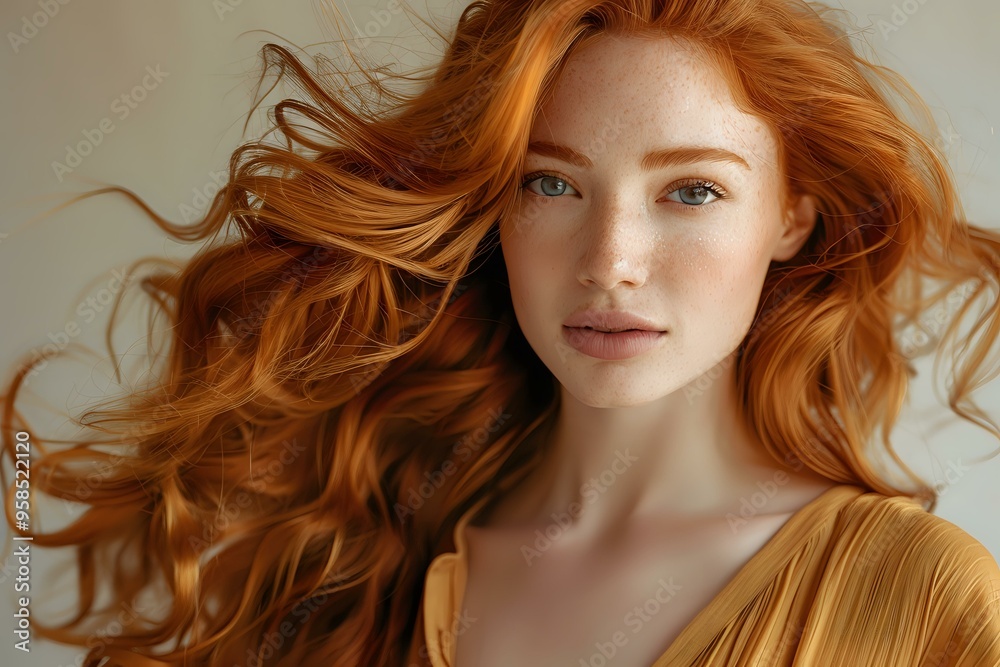 A stunning portrait of a young woman with flowing red hair, exuding natural beauty and elegance. Perfect for beauty, fashion, and lifestyle projects, emphasizing individuality and confidence. A stunning portrait of a young woman with flowing red hair, exuding natural beauty and elegance. Perfect for beauty, fashion, and lifestyle projects, emphasizing individuality and confidence.