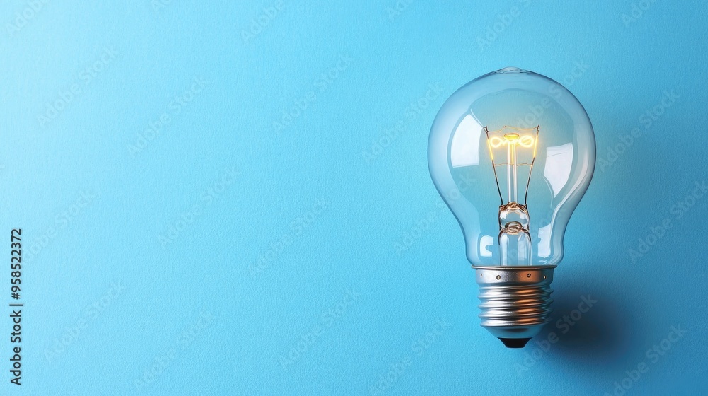 A solitary lightbulb illuminating a blue background with copy space A solitary lightbulb illuminating a blue background with copy space