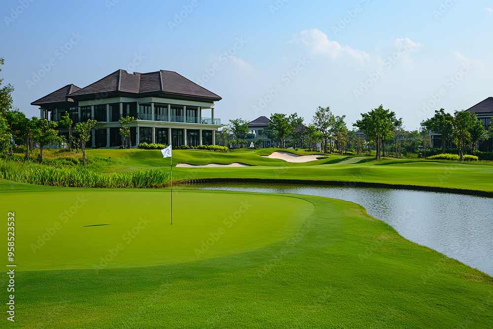 Elite Golf Club with Lush Greens and Elegant Clubhouse Elite Golf Club with Lush Greens and Elegant Clubhouse