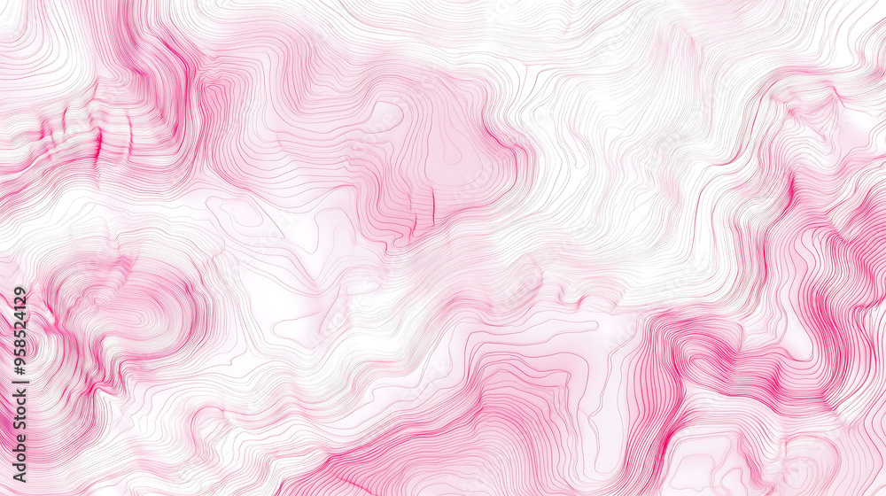 Fototapeta premium Seamless hand drawn topographic map contour lines pattern in pastel pink and white