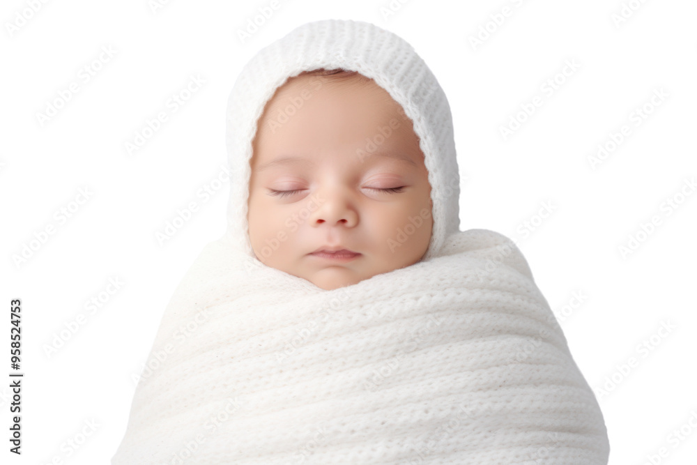 Tiny infant wrapped snugly in a soft isolated on white background Tiny infant wrapped snugly in a soft isolated on white background