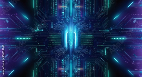 Abstract blue background with glowing rays suggesting energy and movement in space