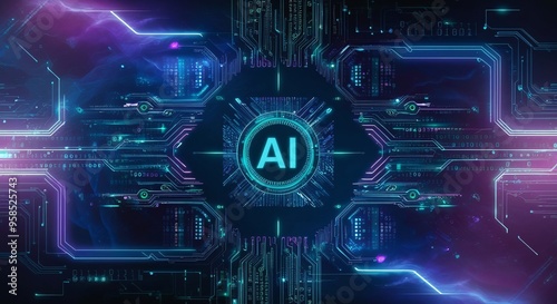 Abstract blue background with glowing rays suggesting energy and movement in space