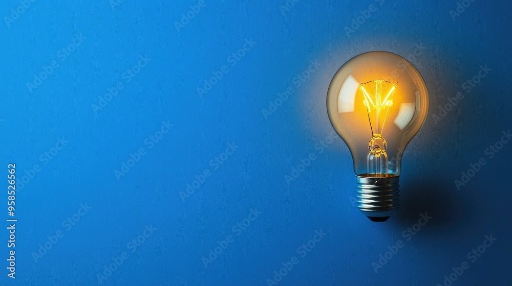 A solitary lightbulb illuminating a blue background with copy space A solitary lightbulb illuminating a blue background with copy space