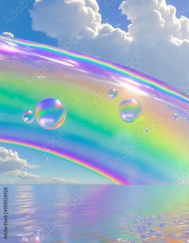Bubbles in the Sky, Clean 3d Abstract Artwork with Copy Space.